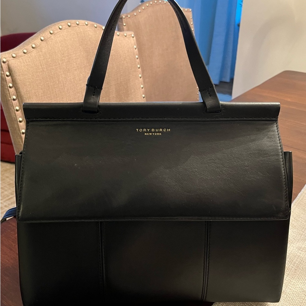 Tory Burch Block T Black Leather Satchel